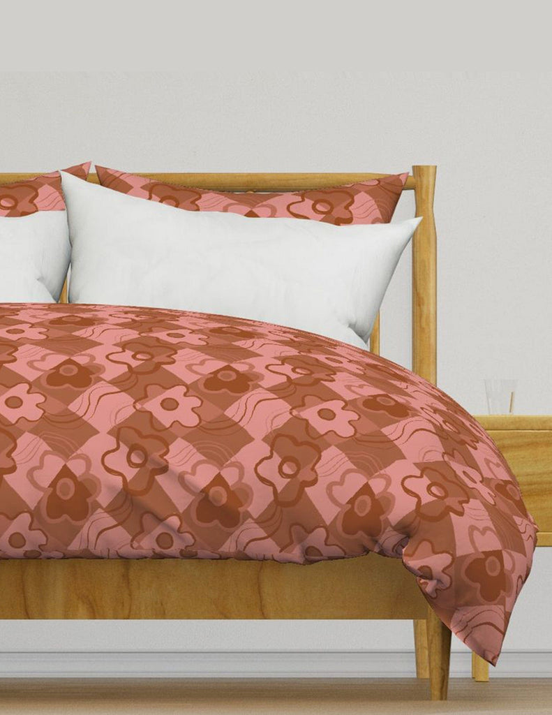 Check Floral -  Bedding - Mauve & Brown