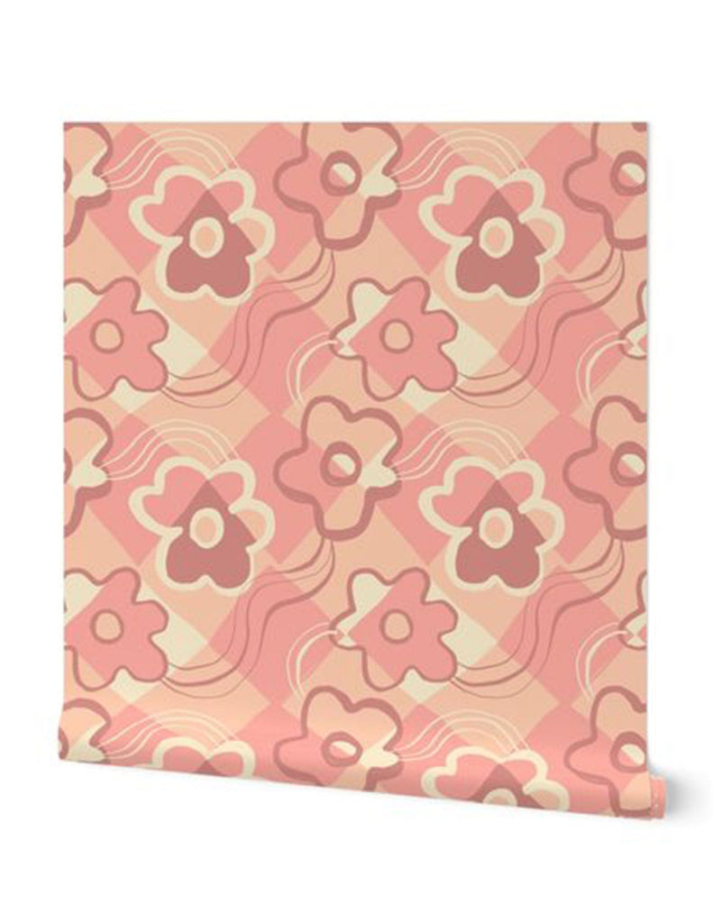 Check Floral -  Wallpaper - Blush