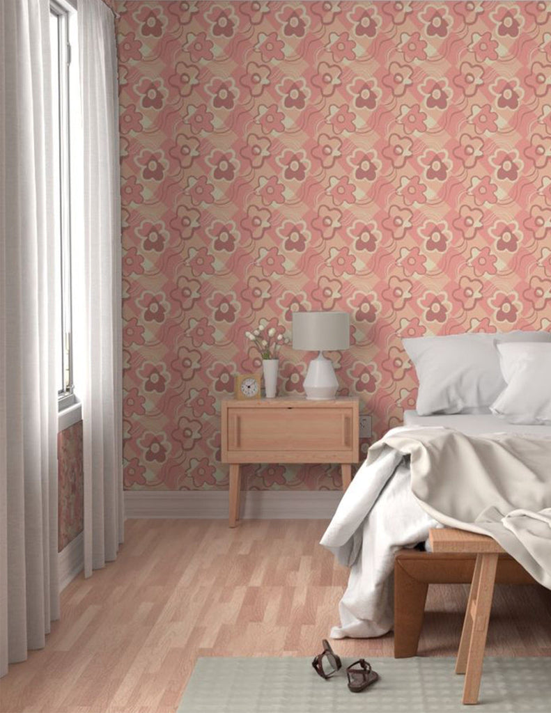 Check Floral -  Wallpaper - Blush