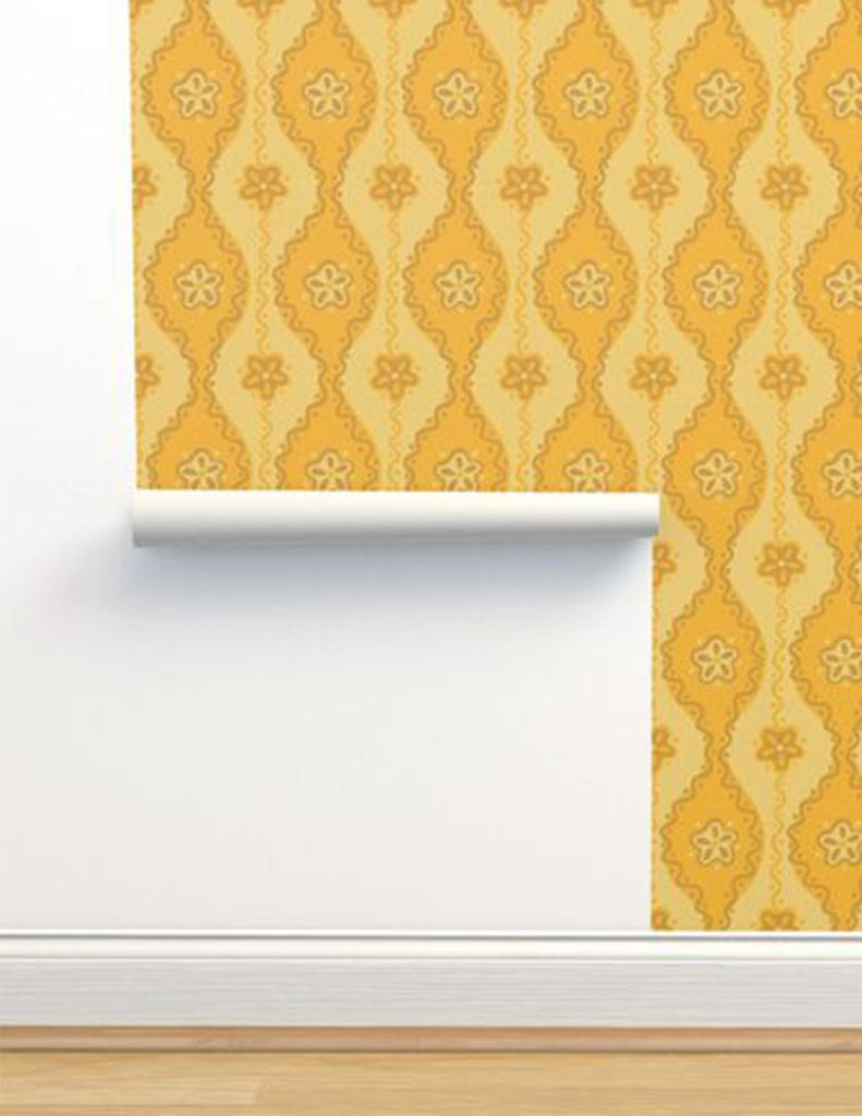 Folk Floral -  Wallpaper - Yellow