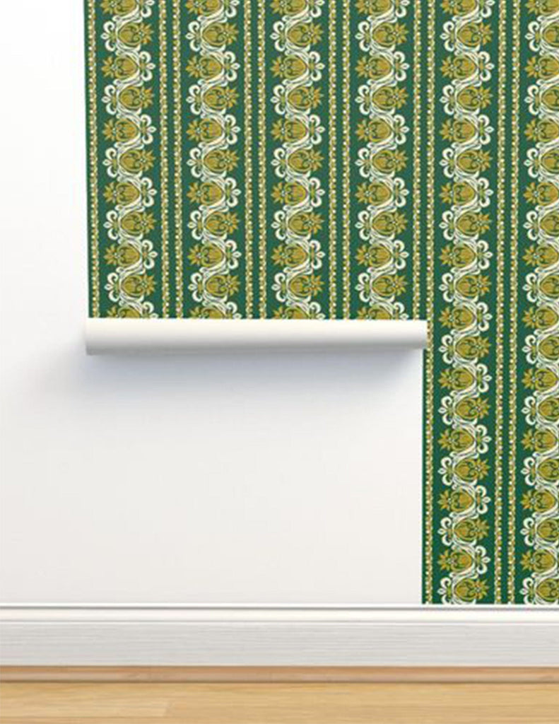 Funky Fluer De Lis -  Wallpaper - Green & Gold