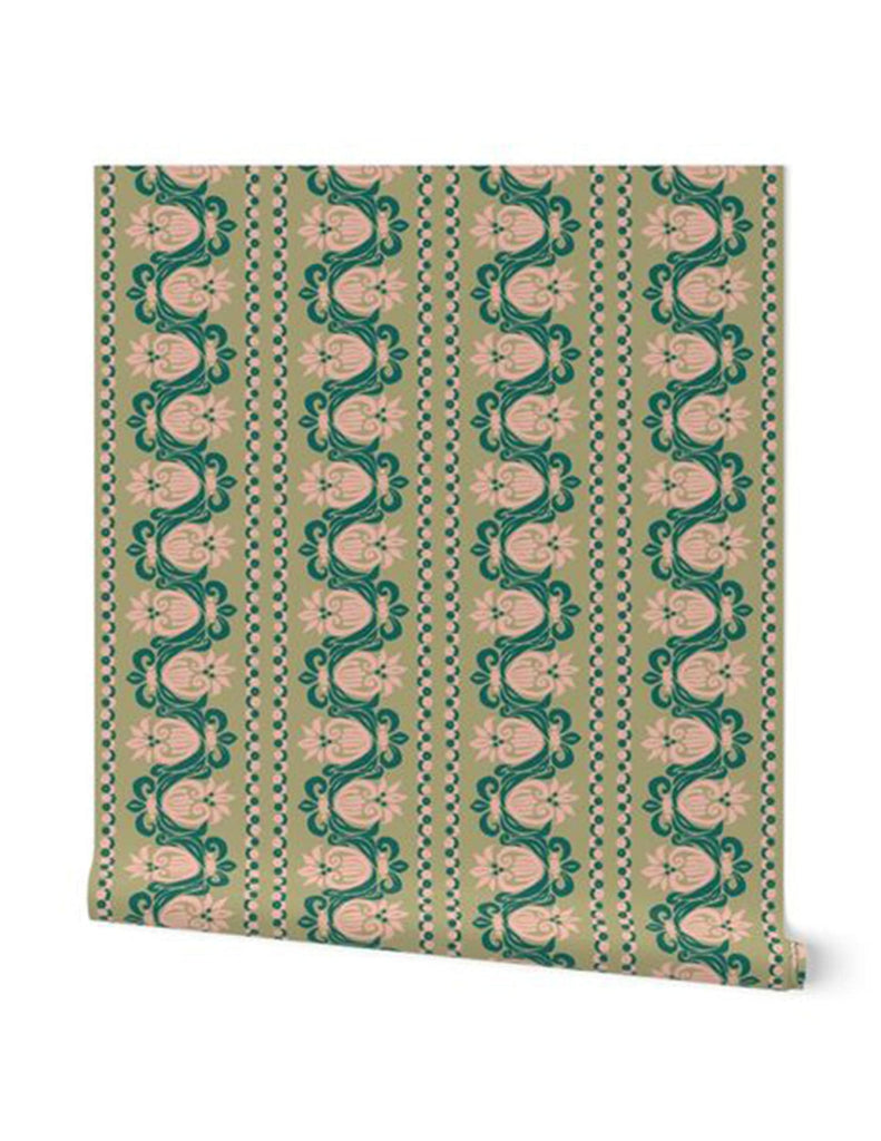 Funky Fluer De Lis -  Wallpaper - Pink & Green