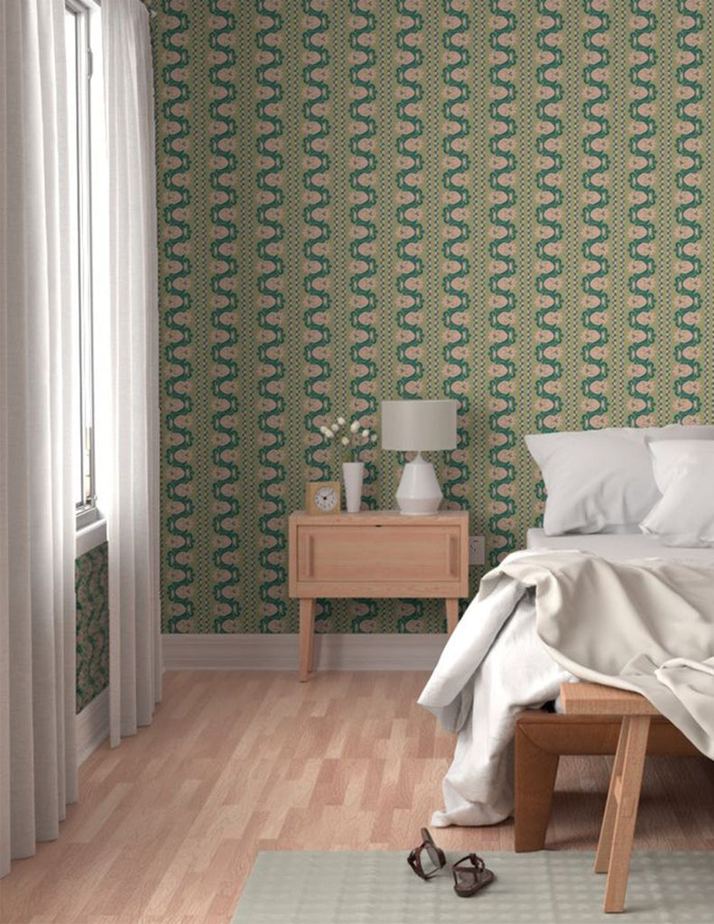 Funky Fluer De Lis -  Wallpaper - Pink & Green