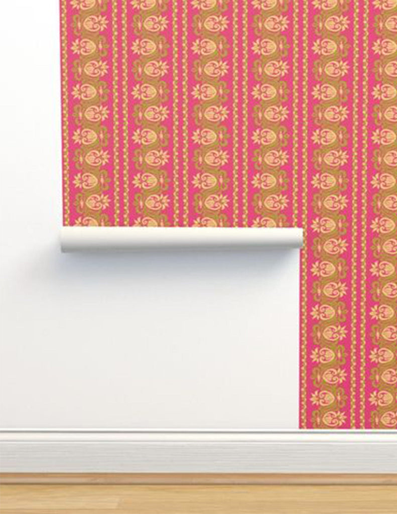 Funky Fluer De Lis -  Wallpaper - Fuchsia & Chartreuse