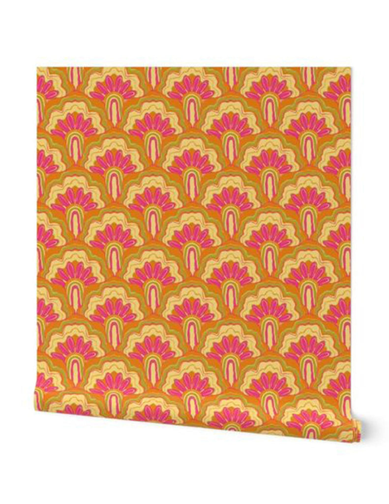 Deco Peacock -  Wallpaper - Fuchsia & Chartreuse